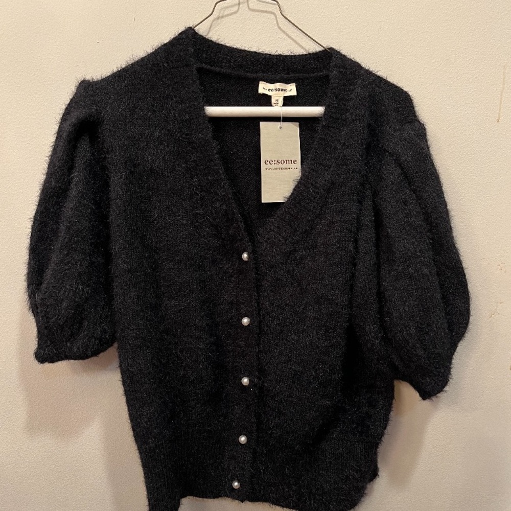 Pearl detail fuzzy cardigan